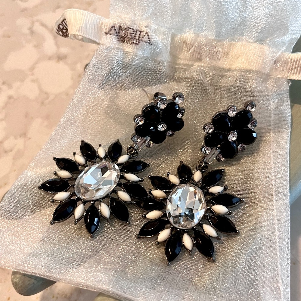 Austrian Crystal & Black Goa Beach Drop Earrings NWOT, Amrita Singh